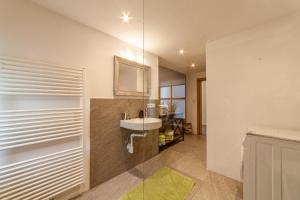 a bathroom with a sink and a mirror at Schildhof Ebion Familienwohnung in San Leonardo in Passiria +33 photos