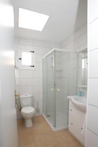 a bathroom with a toilet and a shower and a sink at La Casita in San Vicente del Raspeig