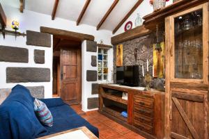 a living room with a blue couch and a tv at Finca el pilar in La Guancha