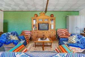 un salon avec deux canapés et une télévision dans l'établissement Casa Rural Tesorillo Cat Superior, à Cogollos de Guadix