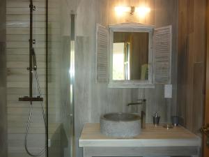a bathroom with a sink and a mirror at La Bastide Des Mereuilles in Caderousse