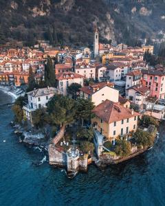 an aerial view of a small town on the water at Casa Gio - Lake Como in Domaso