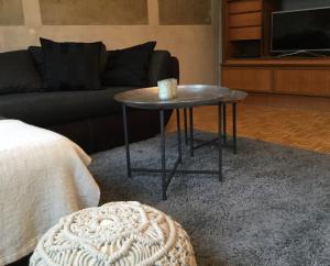 einen Couchtisch im Wohnzimmer mit Sofa in der Unterkunft Ruhige Ferienwohnung Beletage in Neuwied