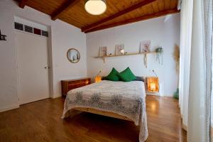 a bedroom with a bed with green pillows at El Caminito, CasaRural en Torredelcampo in Torre del Campo