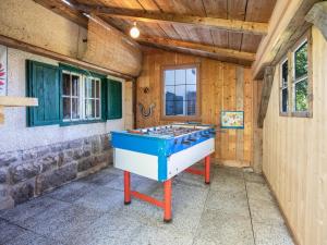 Una gran mesa de ping pong en una habitación con una pared en Huanzhof Ferienwohnung Lerch, en Aldino