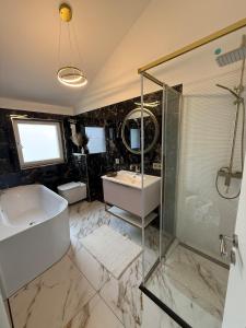 a bathroom with a tub and a sink and a shower at Loft21 in Sibiu