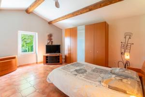 a bedroom with a bed and a flat screen tv at Mas De Charme Caumont Sur Durance in Caumont-sur-Durance +20 photos