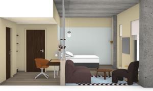 a rendering of a living room with a bed at Comfort Hotel Grenlandsporten in Lii