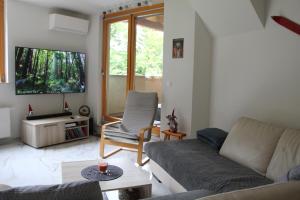 a living room with a couch and a chair at Forest View Apartment in Pohorje