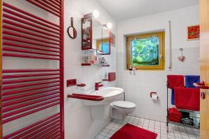 a bathroom with a white toilet and a sink at Unterm Nussbäumle in Adelhausen +12 photos