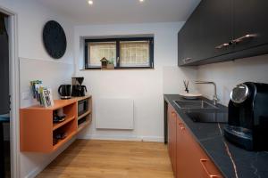 a kitchen with a sink and a counter top at La suite des Sommets in Barberaz