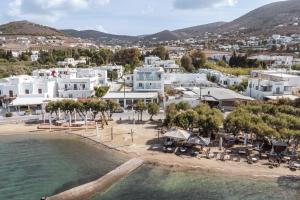 an aerial view of a resort with a beach at Livadia Apt B Paros in Parikia