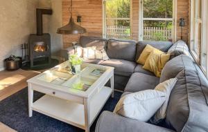 ein Wohnzimmer mit Couch und Kamin in der Unterkunft Three-Bedroom Holiday Home In Vaggerlose in Bøtø By