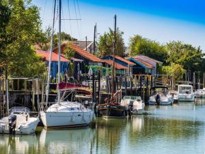 a group of boats docked in a marina at Lumineux appart à 300m de la plage in La Tremblade