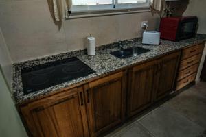 een aanrecht met een spoelbak en een magnetron bij Soles de Belen in Carpintería