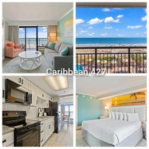 Ένα ή περισσότερα κρεβάτια σε δωμάτιο στο Immaculate Ocean Front Condo With Fireplace! 1BR King Suite - Sleeps 6! - Caribbean Resort 427