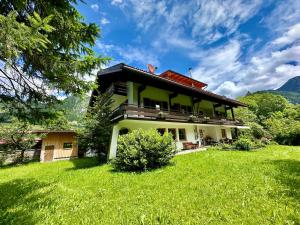 een huis met een groen gazon ervoor bij Ferienwohnung Wiesenblick in Bad Hindelang