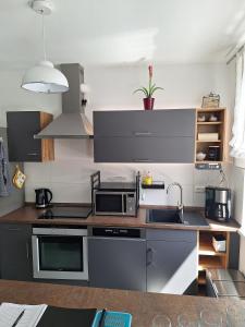 a kitchen with a sink and a microwave at Radlerrast in Weißenfels