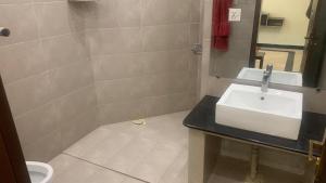 a bathroom with a sink and a toilet at Iqbal's Den in Multan