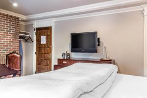 a bedroom with a bed and a flat screen tv at The Peacock Inn, an Ascend Collection Hotel in Princeton