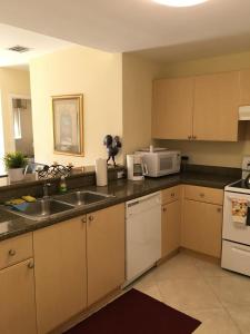 een keuken met een wastafel en een magnetron bij Miami Coral Gables Apartment in Miami