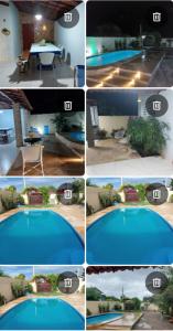 a group of different pictures of a pool at Casa Pé na Areia in Barra Grande