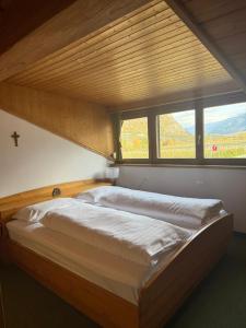 a large bed in a room with a large window at Apartment Bergmelodie in Coldrano