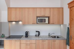 a kitchen with a sink and a microwave at Haus Scheiblauer in Tröpolach