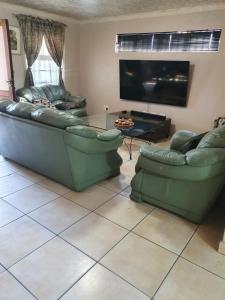 un salon avec deux canapés et une télévision à écran plat dans l'établissement Ludinz guest house self catering, au Cap