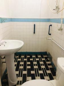 a bathroom with a sink and a toilet at Ameeila Villa in Kandy
