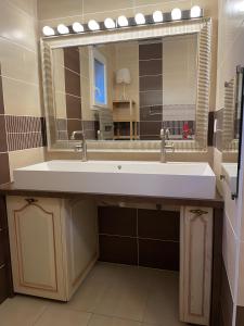 a bathroom with a large sink and a mirror at Maguy Les Oliviers in Couiza