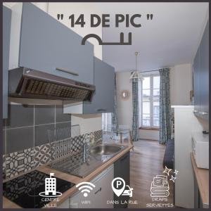 een keuken met een spoelbak en een fornuis bovenste oven bij Le 14 De Pic in Cauterets