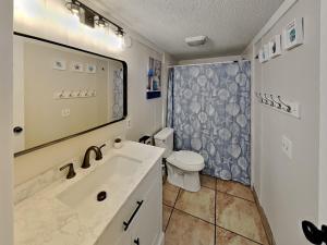 une salle de bain avec un lavabo, des toilettes et une douche dans l'établissement Island Club #66, à Put-in-Bay 25 autres photos