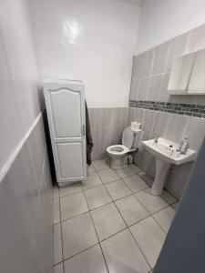 モッセル・ベイにあるLion's Cave 2のトイレと洗面台を備えた白いバスルーム