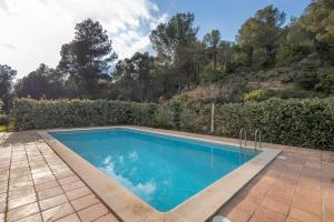 a swimming pool in a yard with a hedge at Can Pere Martí in Jorba