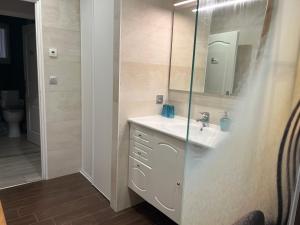 シャントネーにあるChambre chez l'habitantの洗面台と鏡のあるバスルーム