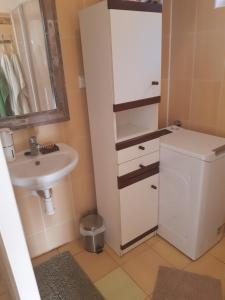 a small bathroom with a sink and a toilet at U paní malířky in Valtice