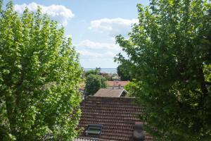 a view of a roof between two trees at Appartement Villa De L'Arche en plein centre-ville in Andernos-les-Bains