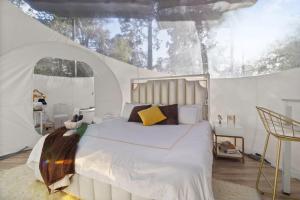 una camera da letto con un letto grande in una tenda di Bespoke Outdoor Bubbles a Cleveland