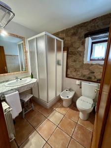 une salle de bains avec toilettes et lavabo dans l'établissement Posada la Estela de Barros, à Los Corrales de Buelna