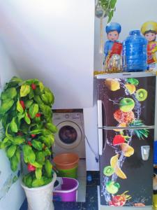 a kitchen with a refrigerator and a washing machine at Hoàng Nga Apartment Phan Thiết in Phan Thiet