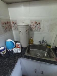a kitchen counter with a sink and a mixer at Farm house in danda gaun, shivapuri in Kathmandu