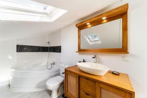 ein Badezimmer mit Waschbecken, Toilette und Spiegel in der Unterkunft Villa Naroli-7pers-Jacuzzi-Plage in La Saline + 10 Fotos