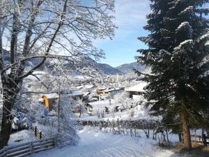 a village covered in snow with trees and houses at Villa Momo in Kitzbühel