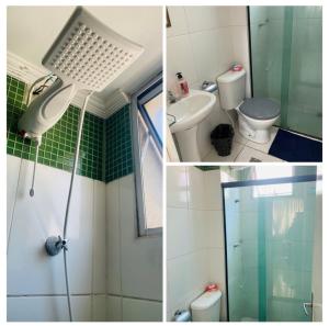 a collage of four pictures of a bathroom at DIAMOND HOME - Apto completo in Belo Horizonte