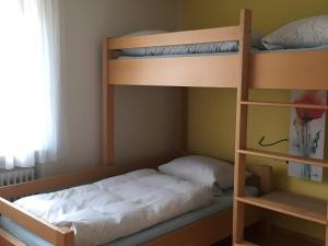 Un dormitorio con dos literas y una ventana. en Ferienwohnung Matzenmiller, en Wilhelmsdorf
