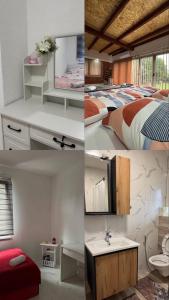 a collage of four pictures of a bedroom and a bed at HALAL odmor - Villa Vrbas in Gornji Vakuf