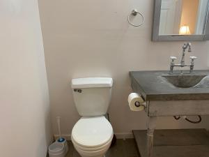 a bathroom with a white toilet and a sink at Suite in Lakeside house in Alpharetta