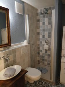 a bathroom with a toilet and a sink at Allgäunest in Oberstdorf +18 photos