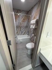 a bathroom with a toilet and a bath tub at Ivory Tower Motor Inn Green Brook in Green Brook